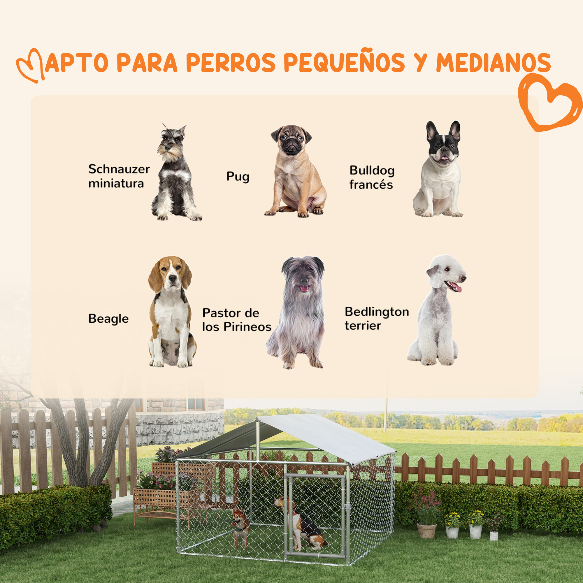 Perrera Jaula de Exterior para Perros Medianos Parque para Perros con Cerradura Marco de Acero Toldo Impermeable y Anti-UV 200x200x150 cm Plata