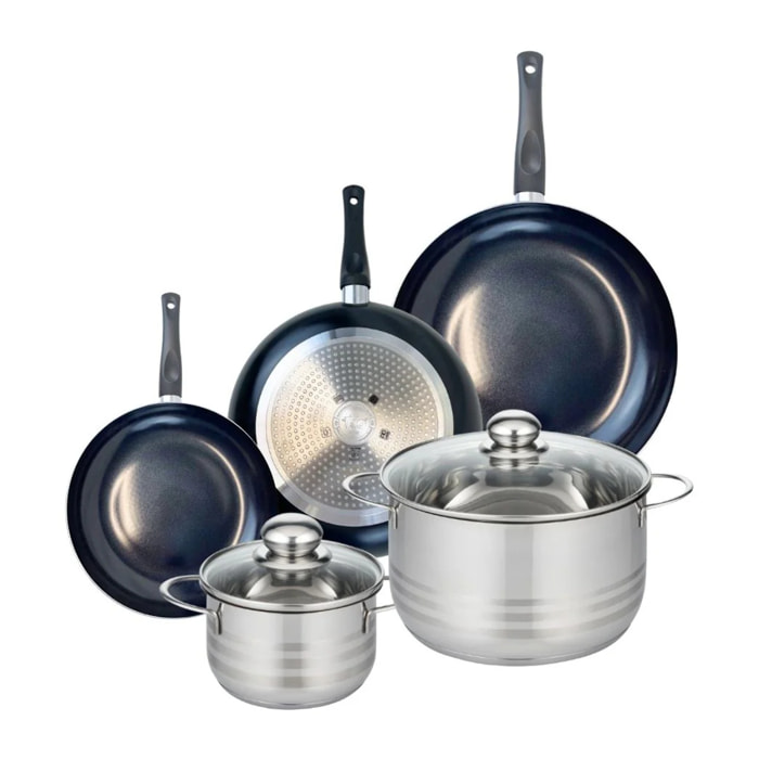 Ensemble de 3 Poêles de cuisson 20, 24 et 28 cm et 2 faitouts 16 et 24 cm Elo Prima Brillant