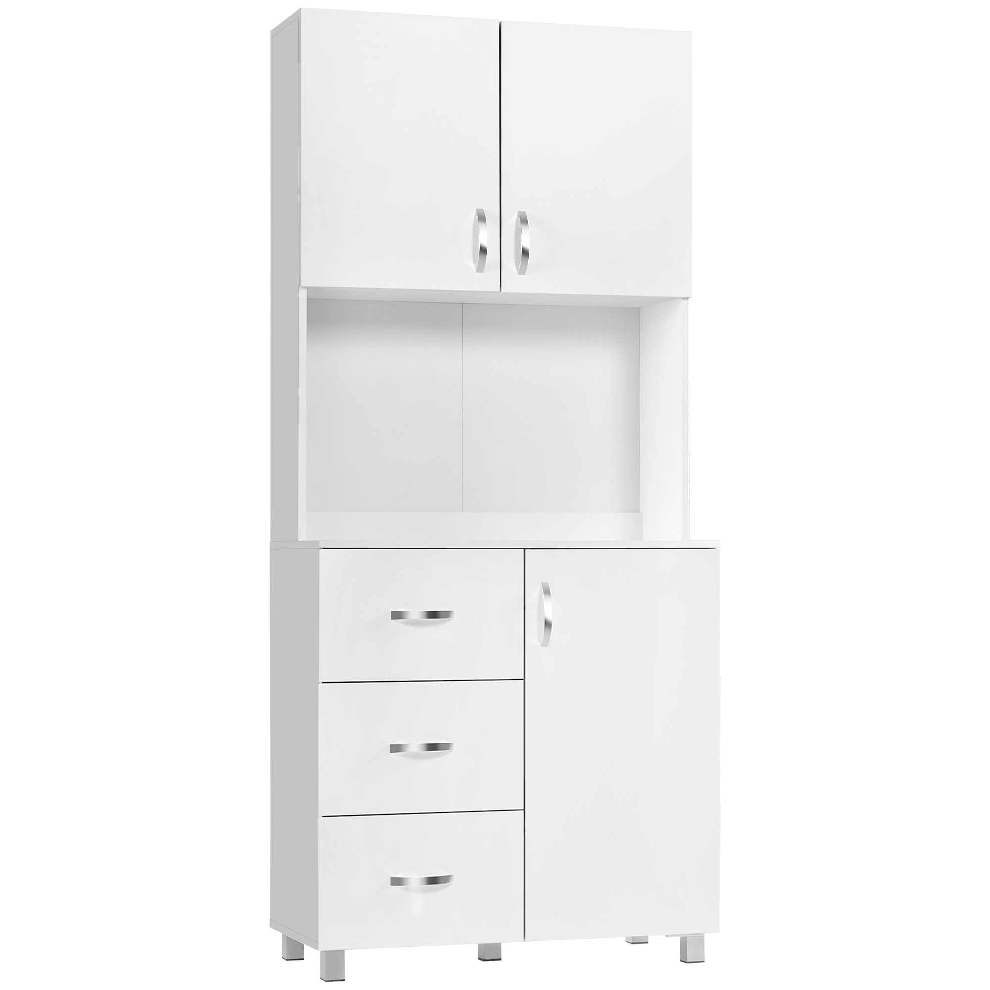 Armario Alacena de Cocina Alacena Alta con 3 Cajones 3 Puertas y Estantes Interiores Ajustables Mueble Auxiliar para Comedor Salón 80x39,5x183,5 cm Blanco