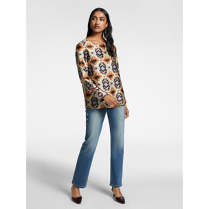 Elena Mirò - Blusa in raso dalla stampa etnica - Beige