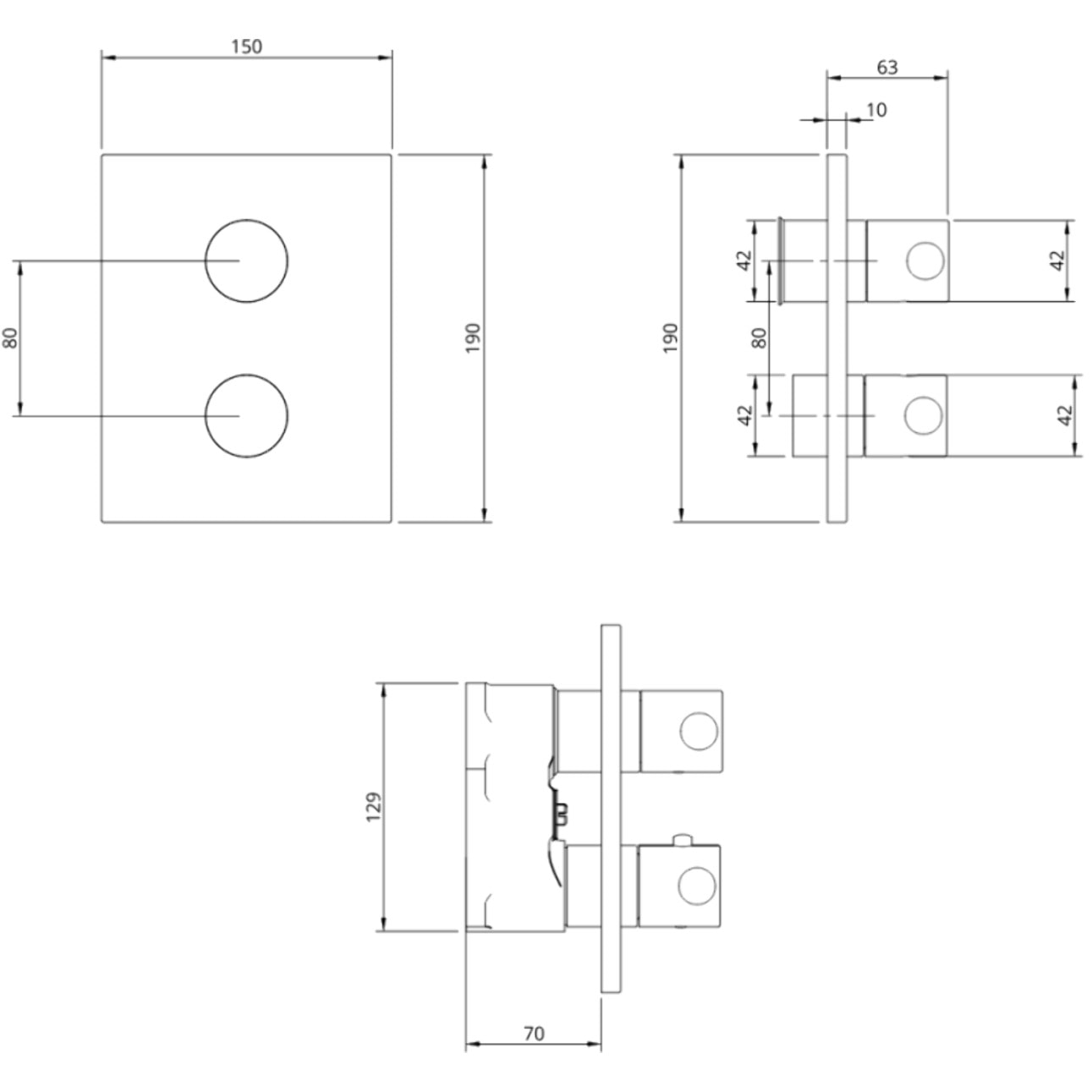Façade thermostatique 2 voies Universal rectangle Or brossé + corps encastré