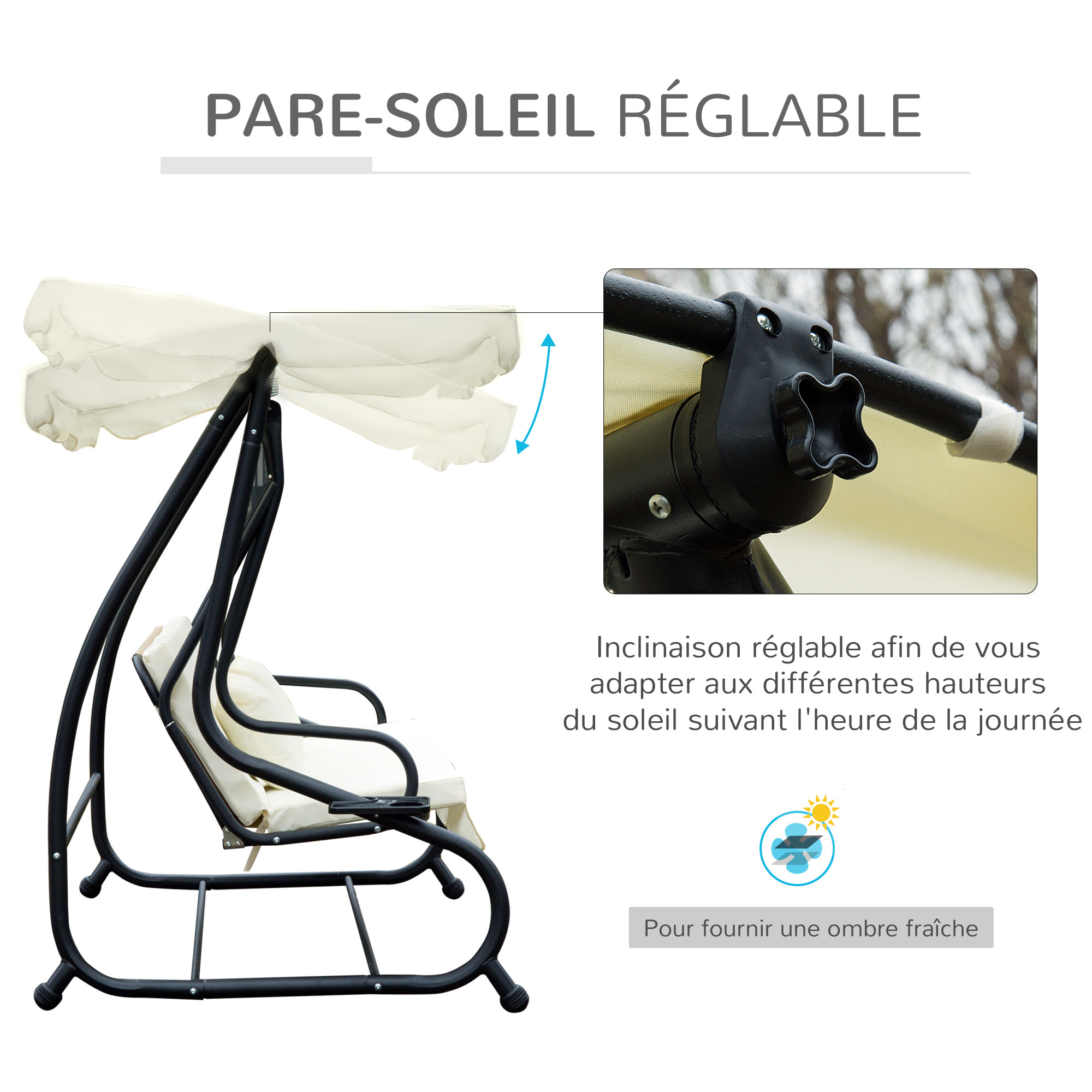 Balancelle de jardin 3 places convertible gris crème