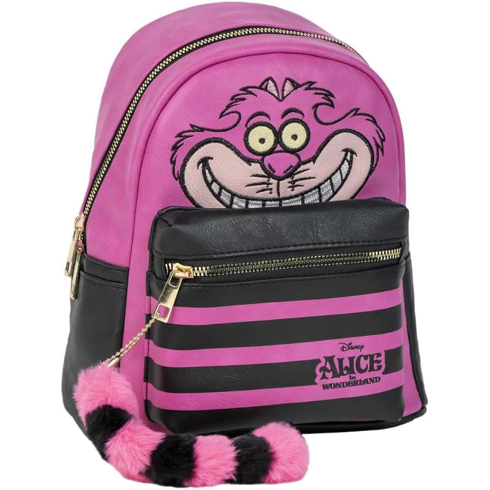 Mochila casual de disney - color rosa - 22,5x22,5x7cm - fabricada en pu - estampado del gato cheshire