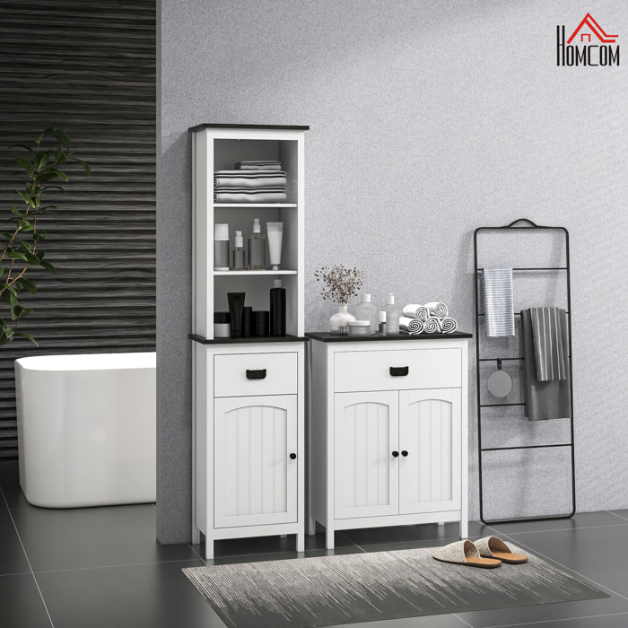 Conjunto de Baño Incluye 1 Armario Auxiliar de Baño y 1 Columna de Baño con Estantes Ajustables y Cajón Estilo Moderno Antivuelco para Dormitorio Blanco