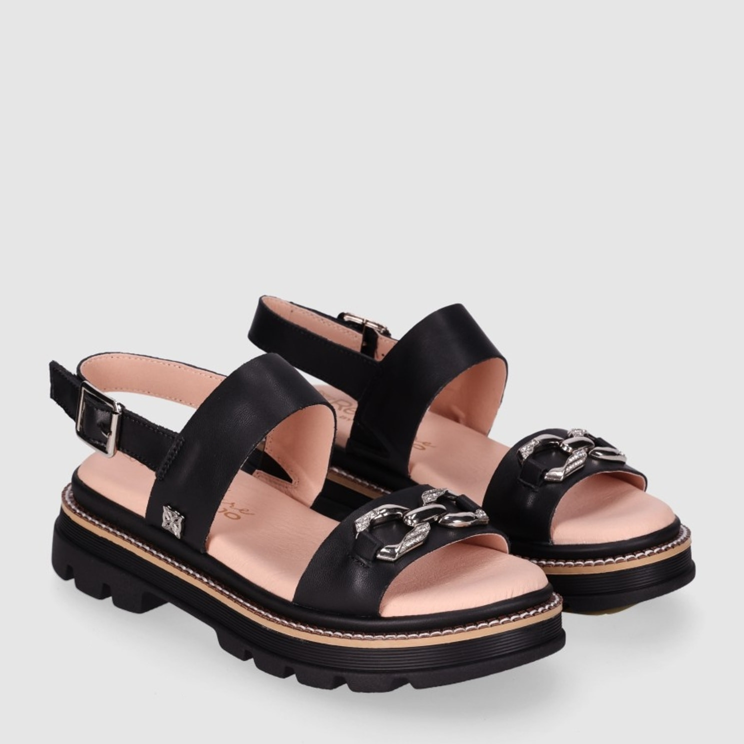 Sandalias de Piel - Negro - Tacón: 4 cm