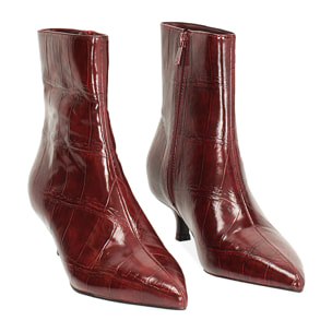 Tronchetti bordeaux in stampa cocco con tacco 4,5 cm