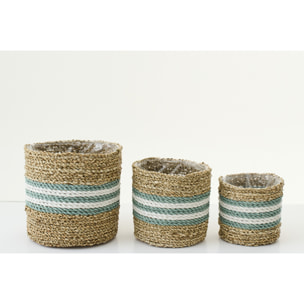 J-Line Cache-pot Ligné - rotin - naturel/turquoise - set de 3