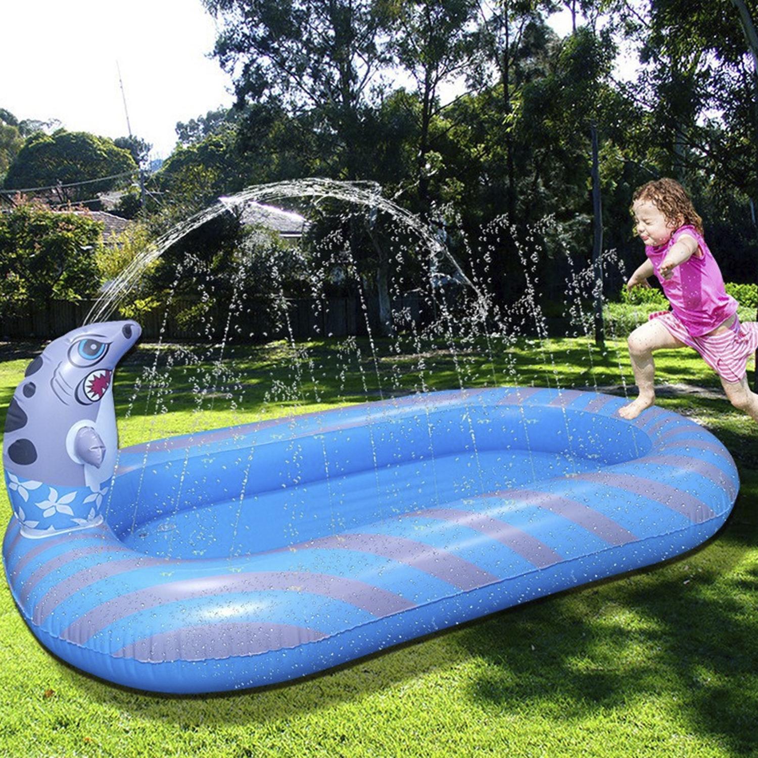 Piscina Splash Pad con aspersores laterales y Foca escupe agua. 170x110cm.