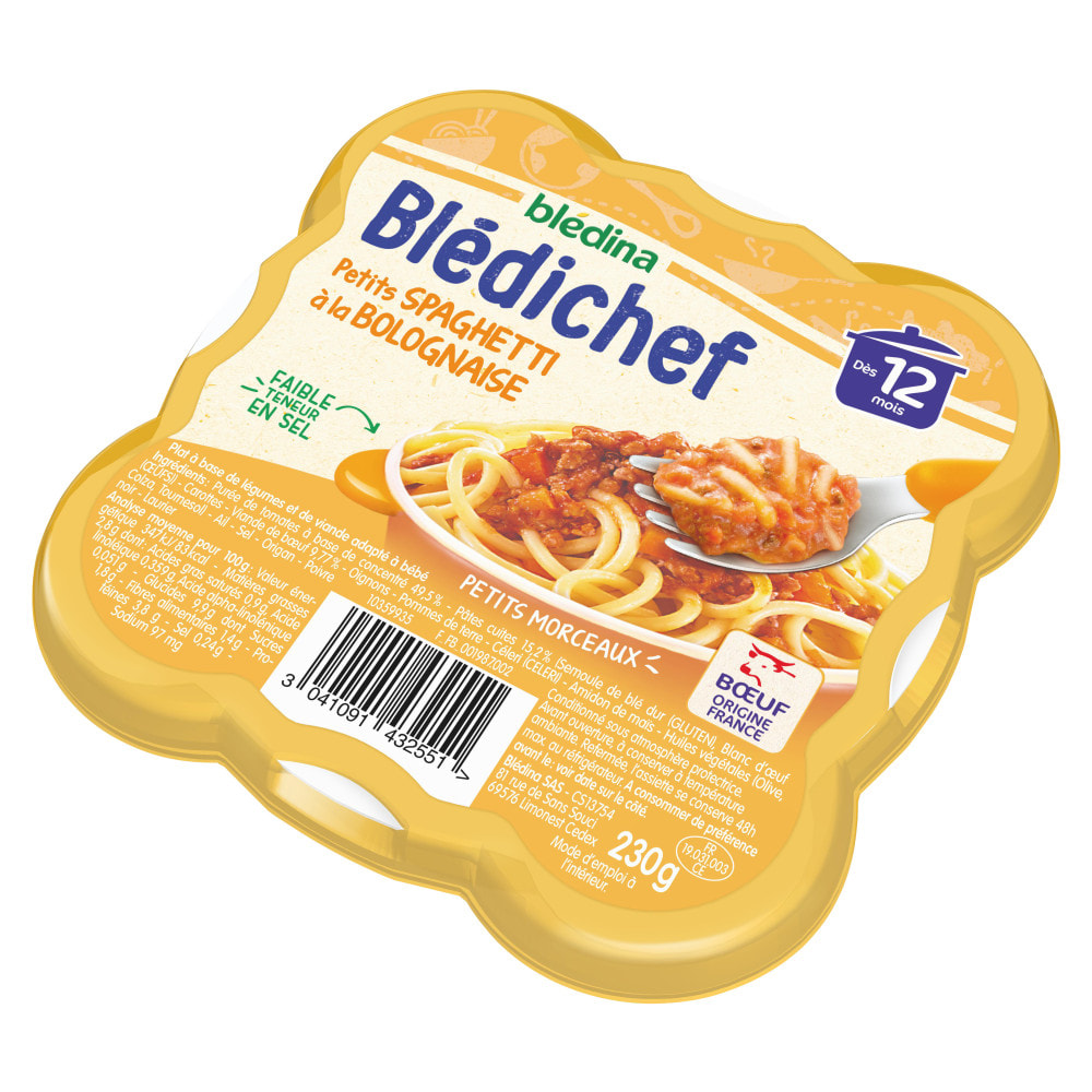 9 Assiettes Spaghetti à la Bolognaise (9x230g) - Blédichef Dès 12 Mois