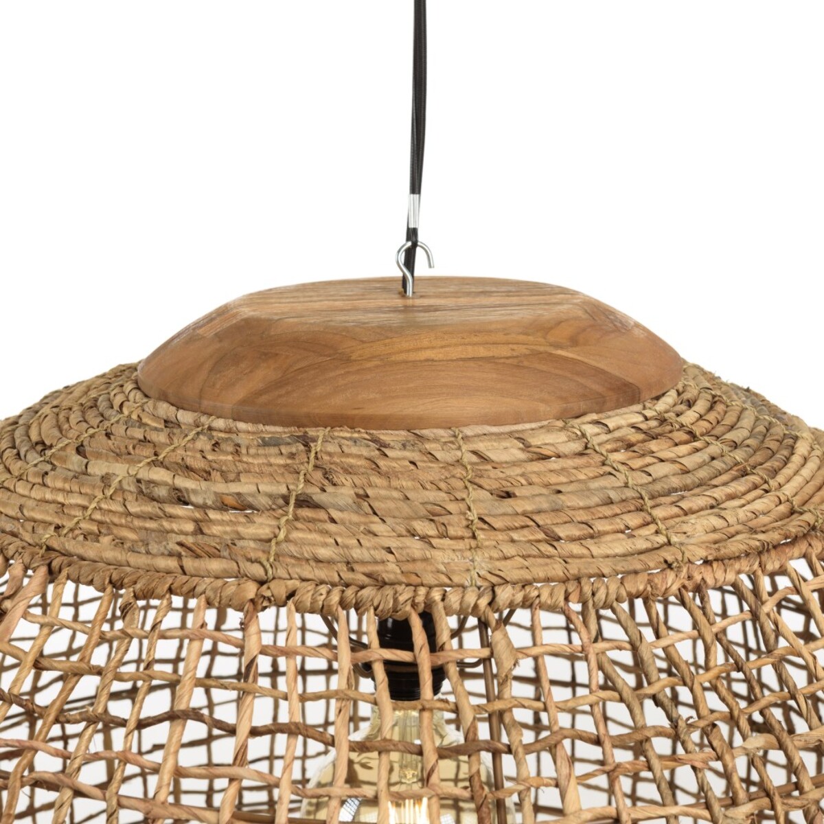 SIXTINE - Suspension 'boule' 83x83cm en abaca couleur naturelle et teck