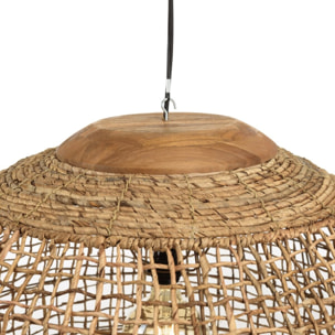 SIXTINE - Suspension 'boule' 83x83cm en abaca couleur naturelle et teck