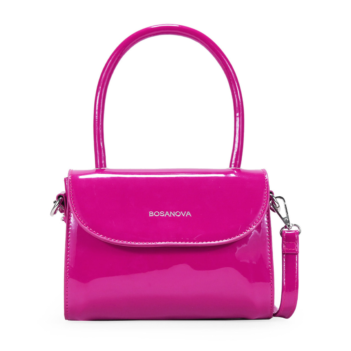 Bolso pequeño rosa de charol con solapa