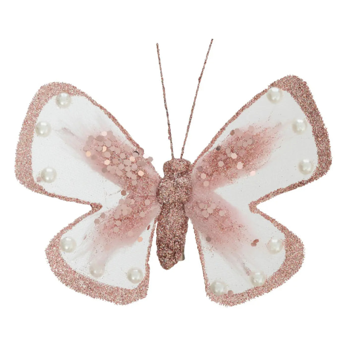 Décoration de sapin papillon perle rose 16cm