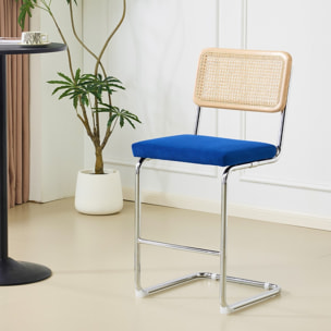 Lot de 2 tabourets de bar en cannage et velours côtelé - MUSE