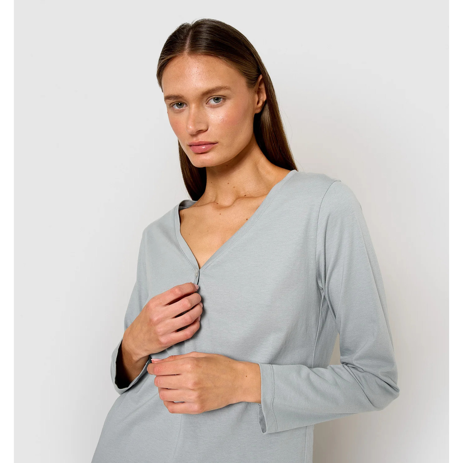Pijama largo de algodón con escote pico domana azul agua