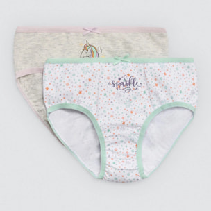 Confezione da 2 mutandine in cotone per bambine con stampa di unicorni e stelle