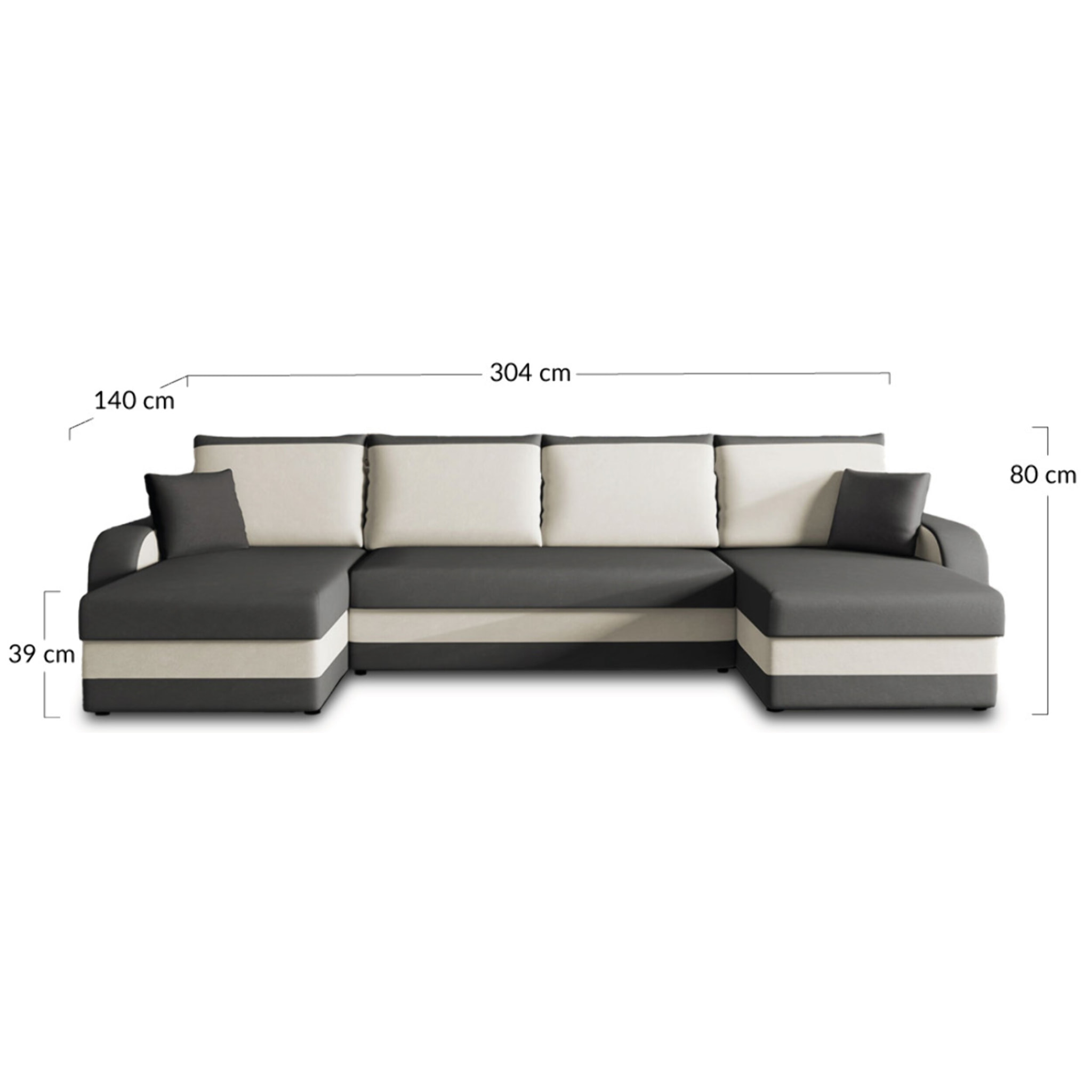 Valos - canapé panoramique en U - 7 places - convertible avec coffre - en velours - Noir / Gris