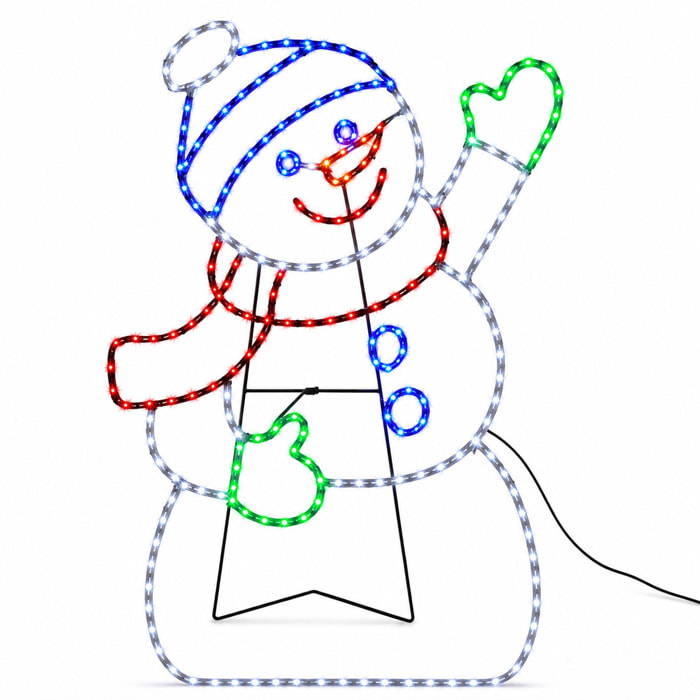 Muñeco de nieve led con efecto intermitente con 255 leds multicolor, decoración navideña para exterior e interior, 54,5x79 cm