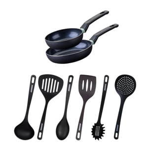 Ensemble de 2 poêles de 16 et 20 cm et 6 ustensiles Fackelmann Brandao