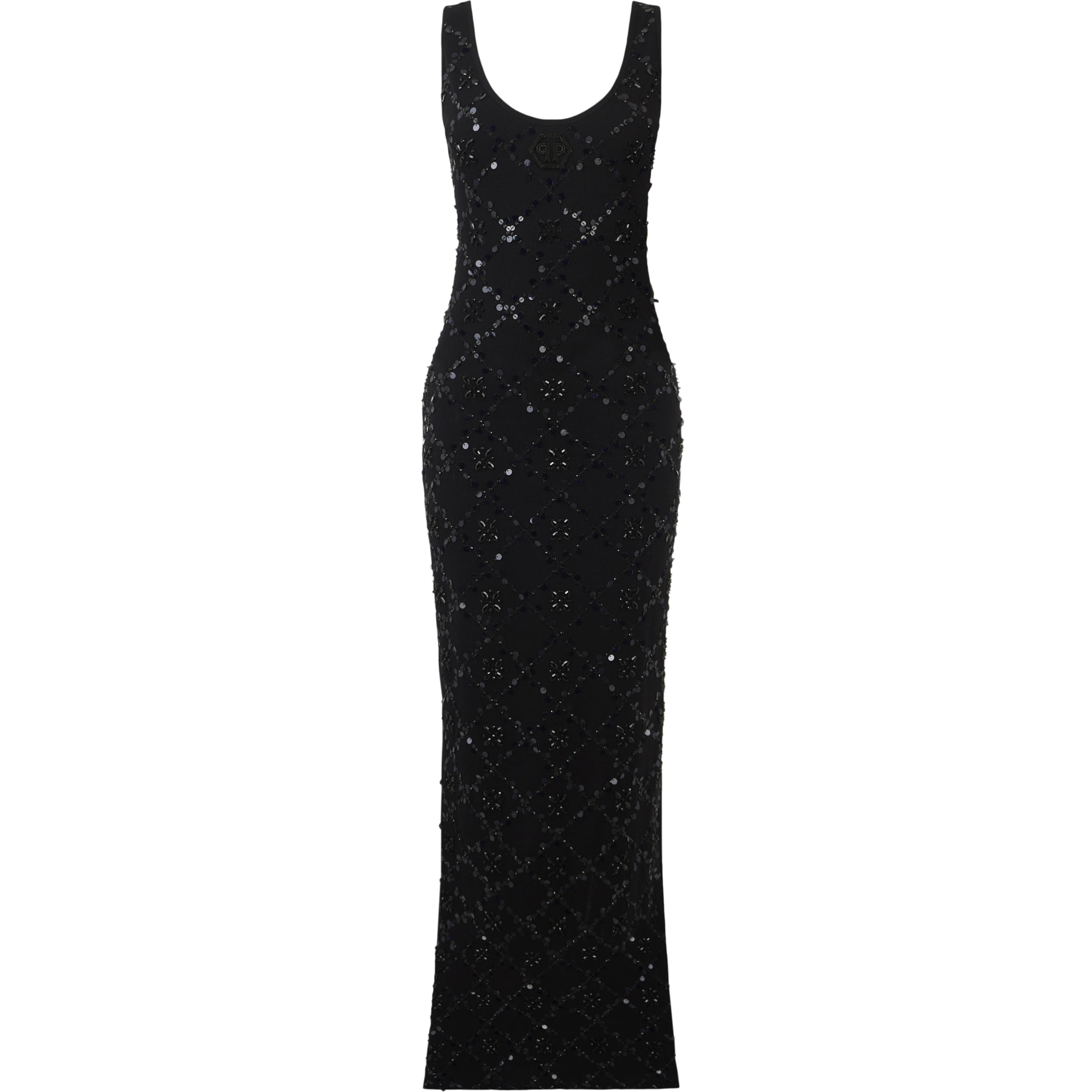 PHILIPP PLEIN Long Tank Dress Rhomb Flowers Strass