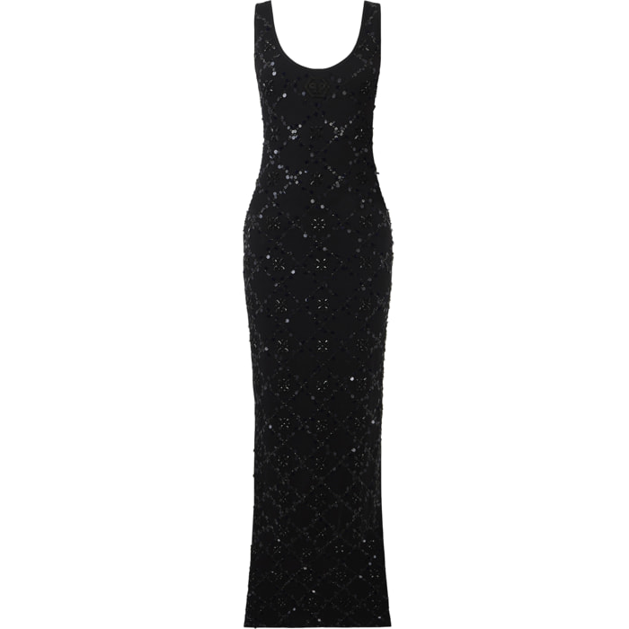 PHILIPP PLEIN Long Tank Dress Rhomb Flowers Strass