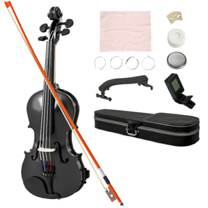 Violín 4/4 de Tamaño Completo de Madera, Set de Violín para Principiantes, Adultos y Niños, con Estuche Ligero, Arco, Colofonia, Afinadores, Cuerdas y Soporte para Hombro, Negro