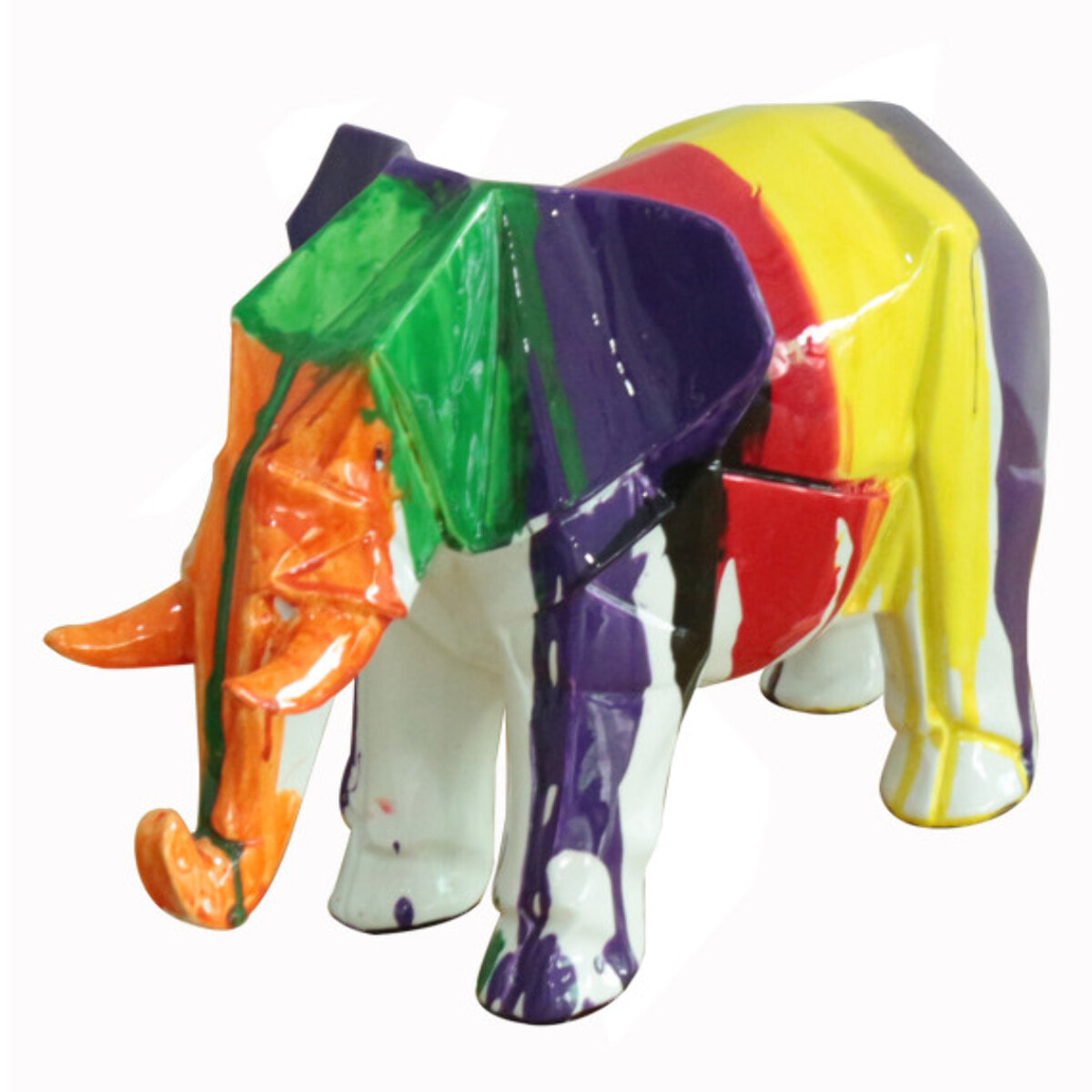 Statue éléphant en résine peinture multicolore H21cm - ELEPH 8