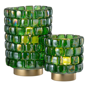 J-Line bougeoir Carré Mosaïque - verre - vert - large