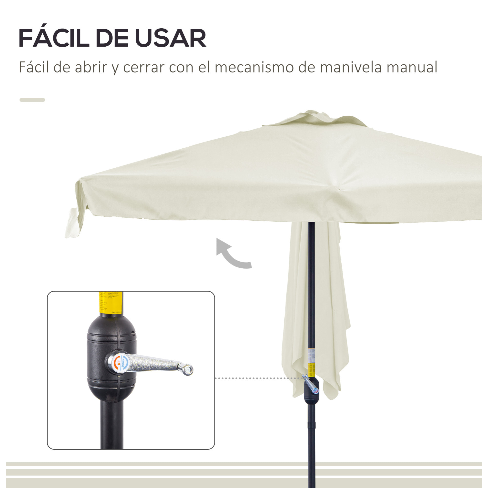 Sombrilla Rectangular 230x130x249 cm Parasol para Pared Media Sombrilla con Manivela Protección UV Impermeable Sombrilla para Balcón Terraza Jardín Crema