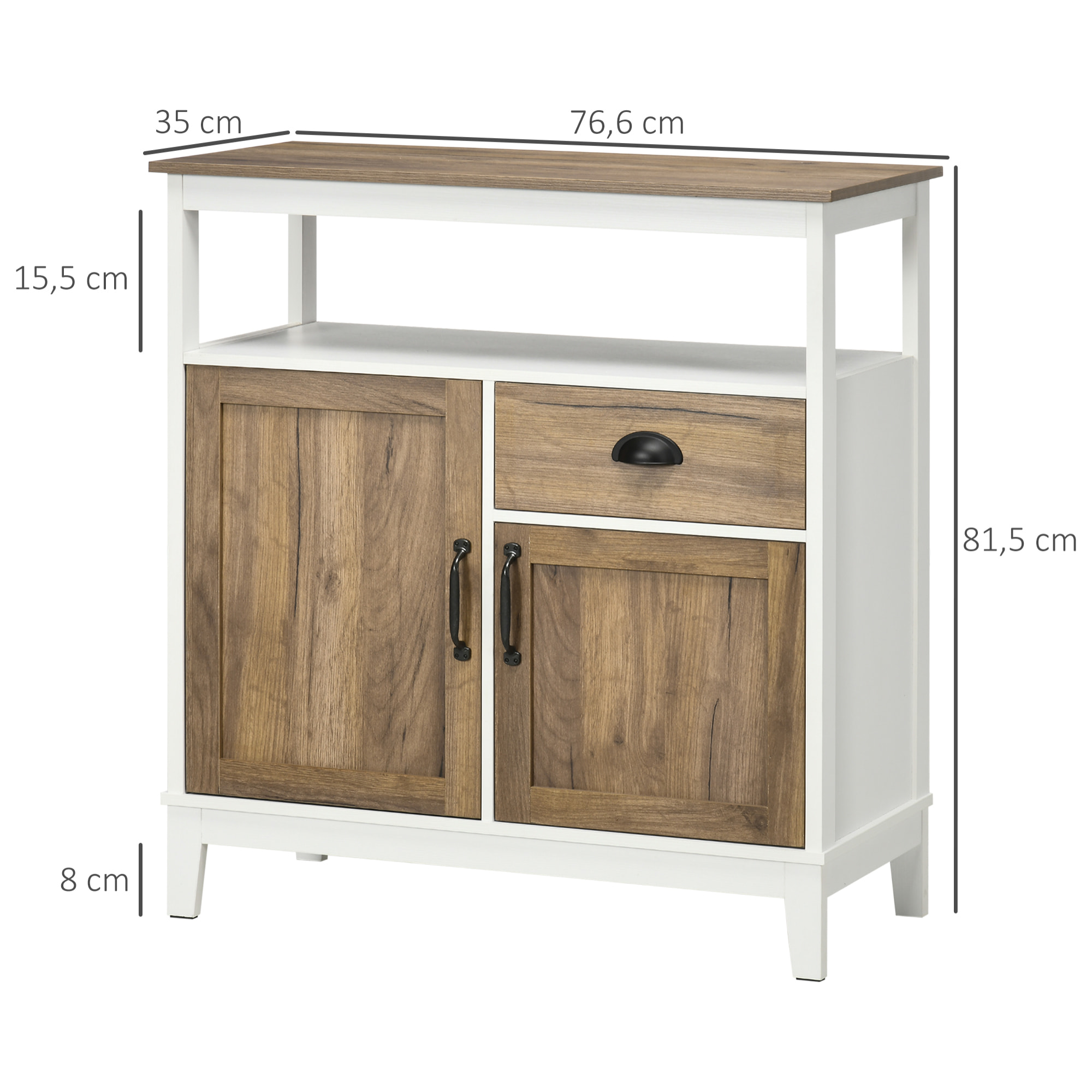 Aparador de Salón Armario Almacenaje de Madera con 2 Puertas Cajón y Estante Ajustable para Comedor Cocina Dormitorio 76,6x35x81,5 cm Blanco y Marrón