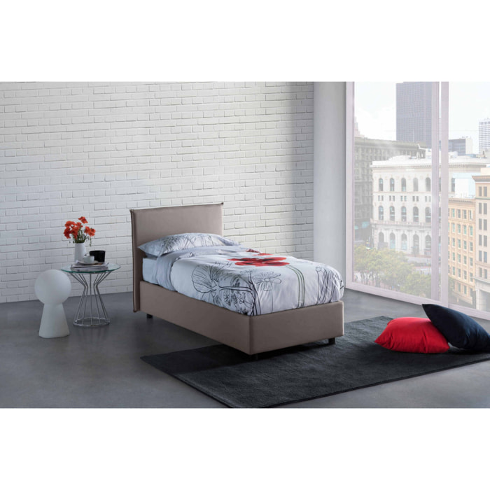 Letto singolo Cira, Letto contenitore con rivestimento in tessuto, 100% Made in Italy, Apertura frontale, adatto per materasso Cm 90x200, Tortora