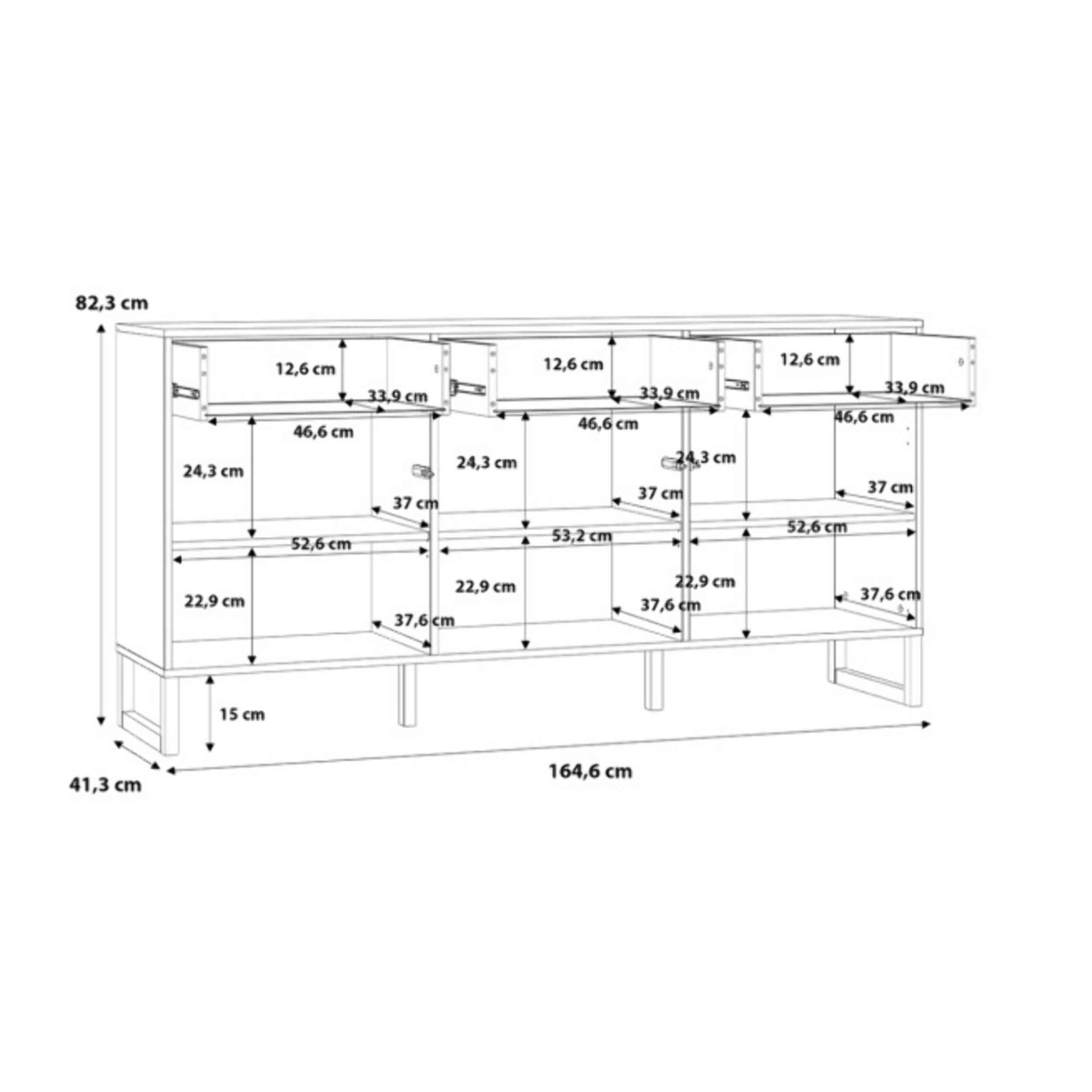 Buffet L165 cm 3 portes texturées blanc mat et pieds luge - BRITANIA