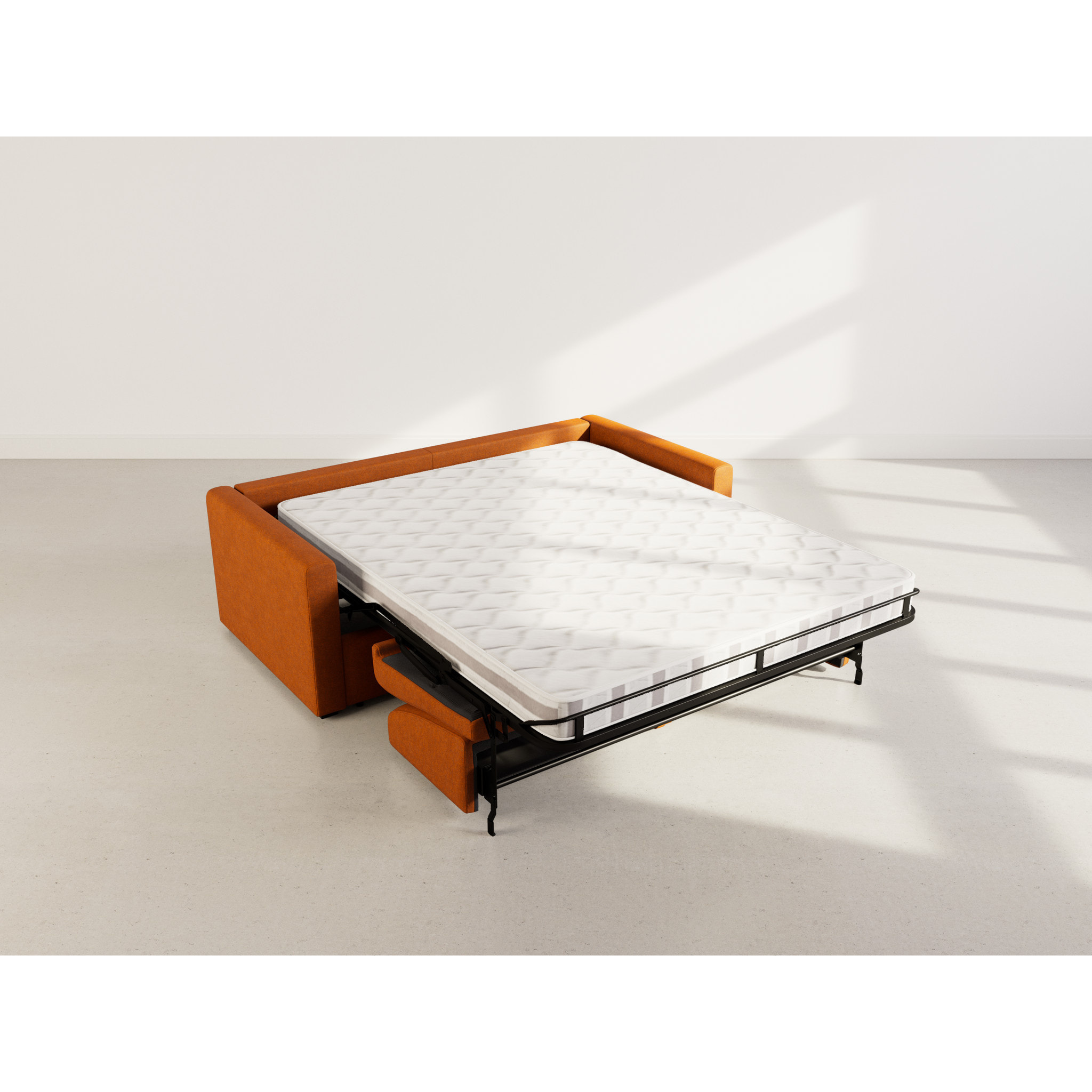 Julia - canapé lit 3 places convertible express couchage quotidien 140 cm matelas 14 cm en tissu - Rouille