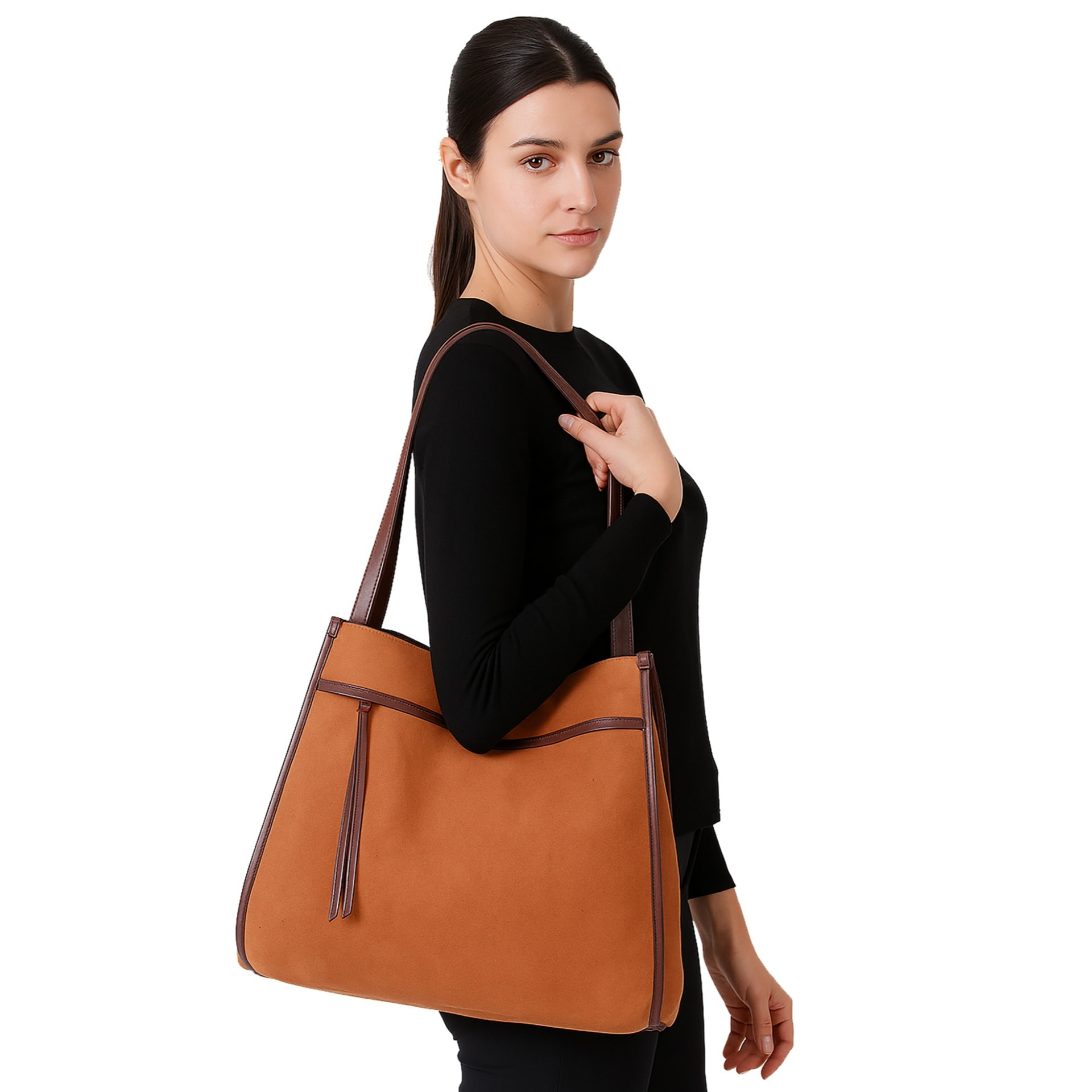 Borsa a spalla da donna Made in Italy - Modello Seraphina Elite - Pelle scamosciata - 35.0 x 35.0 x 16.0 cm