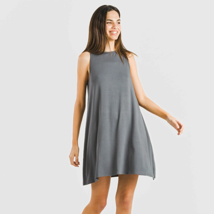 Vestido corto tirantes viscosa liso