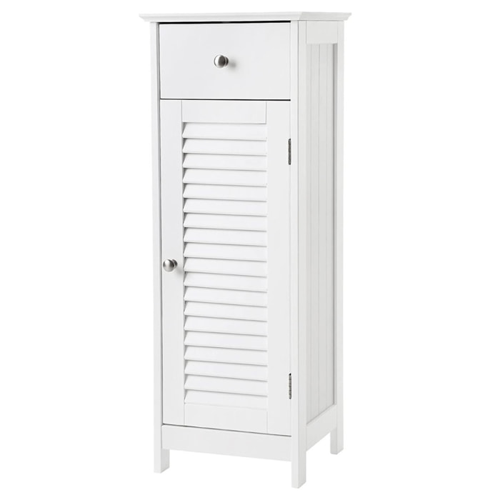Colonna Bagno Bianca con Cassetto e Ante a Persiana - MDF