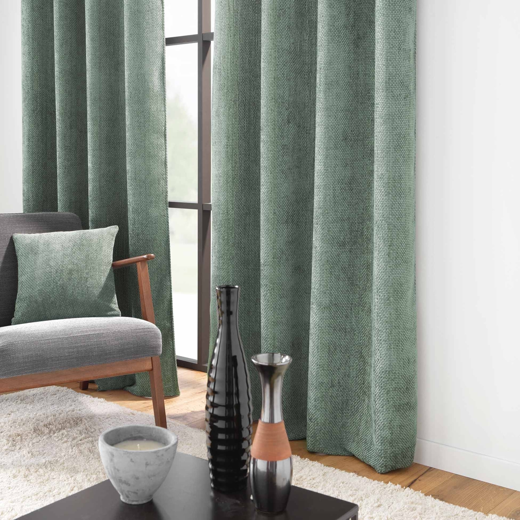 Rideau à œillets en velours chenille - Sauge