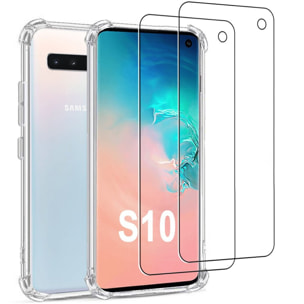 Coque Samsung Galaxy S10 Silicone Souple + 2 Vitres en verre trempé Protection écran