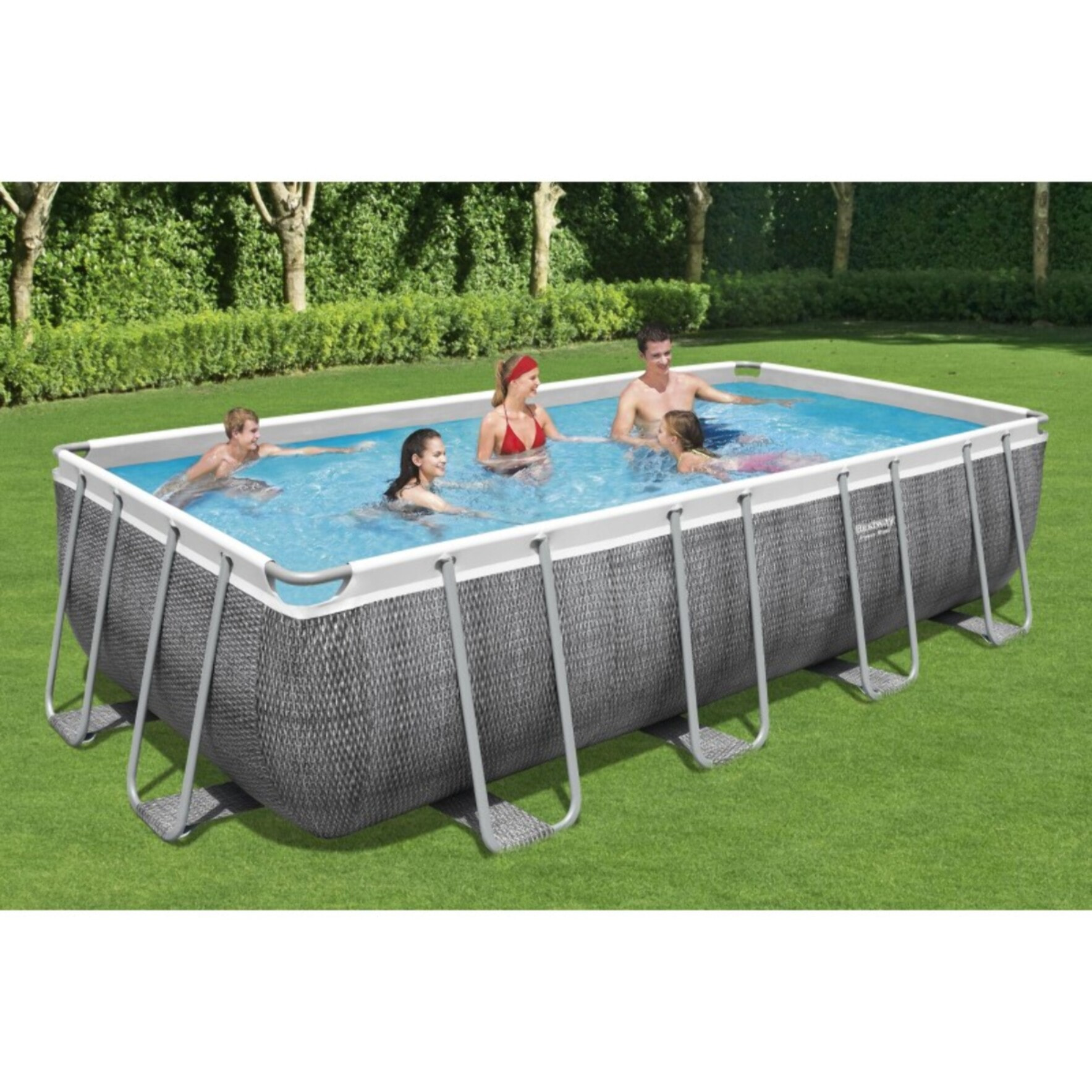Bestway Piscine hors sol tubulaire rectangulaire Bestway Power Steel 549 x 274 x 122 cm décor rotin gris
