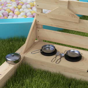 Bac à sable bateau de pirate en bois avec jeu de cuisine et 6 accessoires