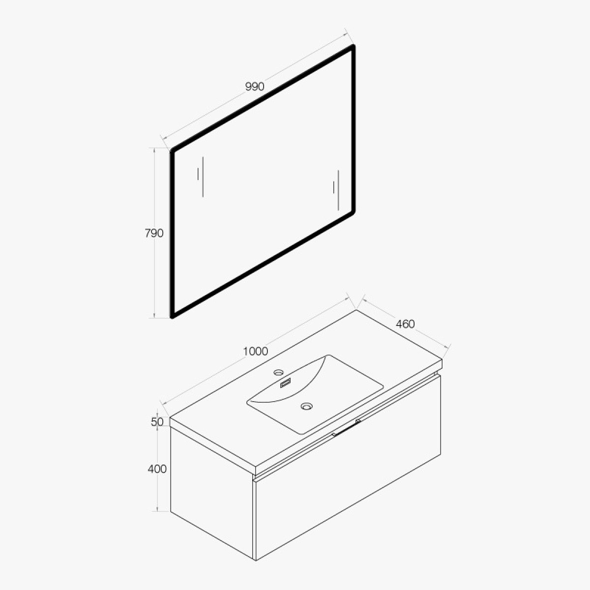 Ensemble de salle bain 100 cm gris Aquaterra