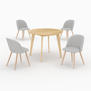 Table et chaises 4 personnes en tissu taupe et bois - Réno