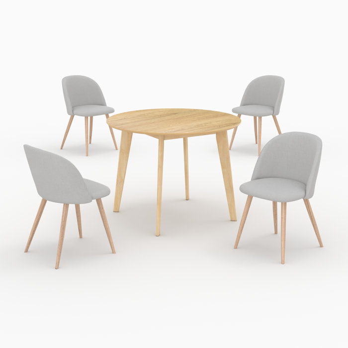 Table et chaises 4 personnes en tissu taupe et bois - Réno