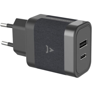 Chargeur secteur ADEQWAT Chargeur USB-A+USB-C 45W+cable USBC noir