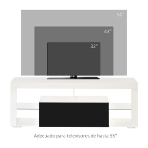 Mueble de TV para Televisiones de 55â‚¬ÂPulgadas Mesa para TV de Salón con Luz LED 6 Modos de Colores Mando a Distancia Cajón y Estantes de Cristal Ajustables 140x35x52 cm Blanco