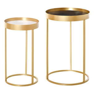 Tables gigognes lot de 2 tables basses rondes design style art déco Ø 39 et Ø 30 cm métal doré MDF blanc et noir