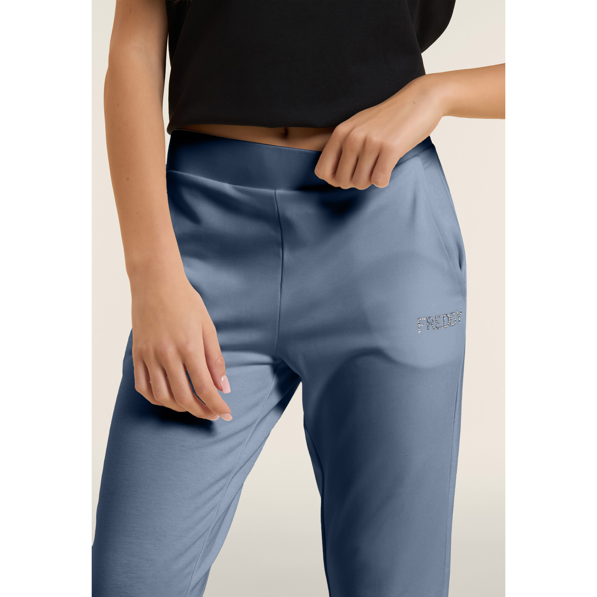 Pantaloni Sportivi Cropped con risvolto e strass FREDDY