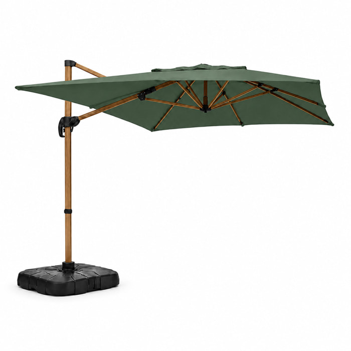 Parasol rectangulaire 2x3m déporté rotatif vert structure effet bois OTA