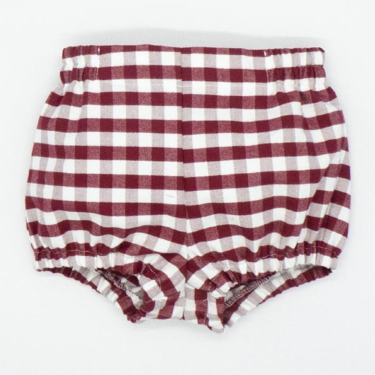 Bermuda con gomitas cuadro vichy granate y blanco