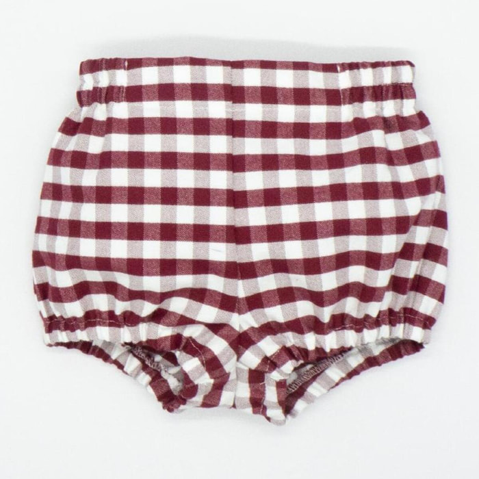 Bermuda con gomitas cuadro vichy granate y blanco